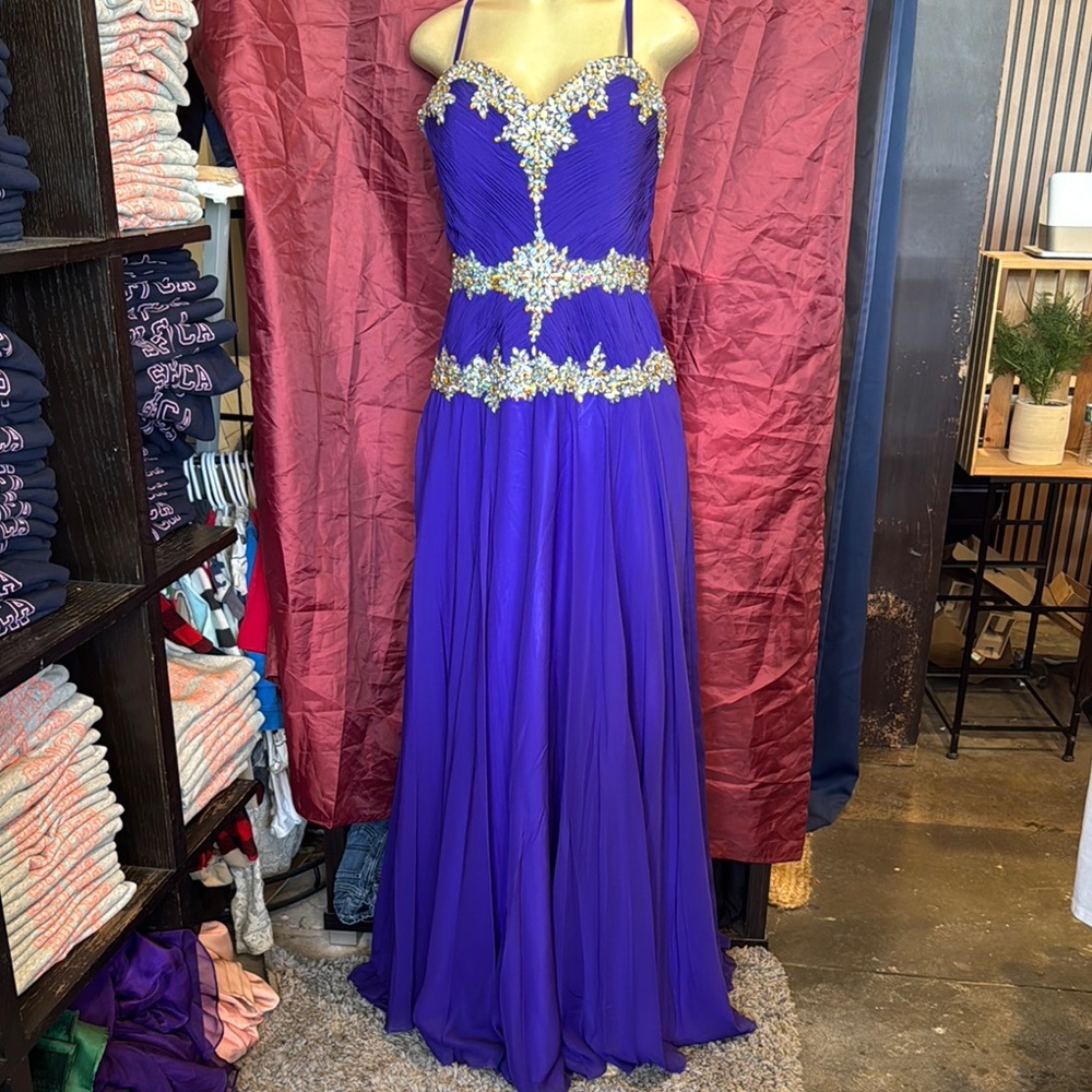 Elegant Purple Gown with Gold Embellishments